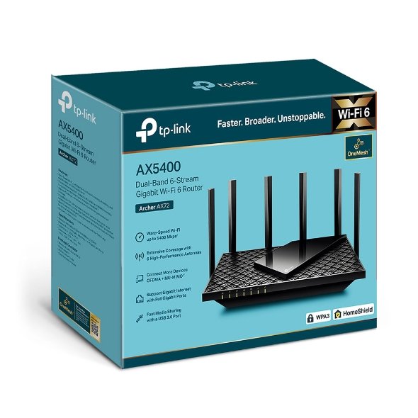 TP-Link Archer AX72 - Router Wi-Fi 6 de Alto Rendimiento con Banda Dual y 6 Antenas