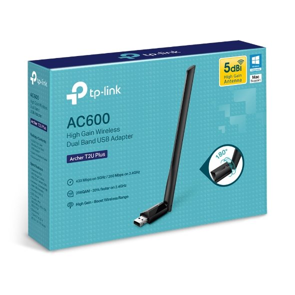 TP-Link Archer T2U Plus - Adaptador WiFi USB AC600 Dual Band con Antena Externa