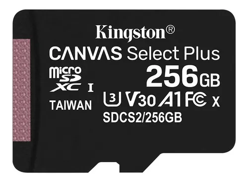 MicroSD Kingston 256GB Canvas Select Plus V30 A1 Clase 10 – con adaptador