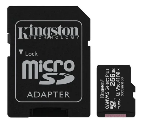 MicroSD Kingston 256GB Canvas Select Plus V30 A1 Clase 10 – con adaptador