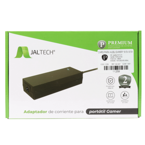 Cargador Jaltech para ASUS Gamer 19.5V 9.5A – Punta 5.5 x 2.5 L Negra