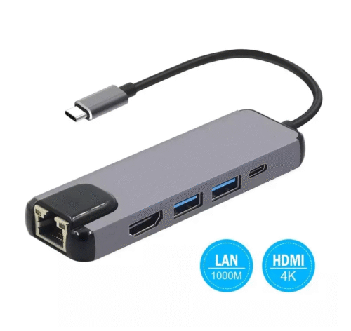 CONVERTIDOR MULTIFUNCIÓN 5 EN 1 UNITEC U.S.A. – USB-C + 2 USB 3.0 + HDMI + RJ45 – REF: 120572